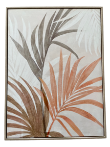 Coppia di quadri verticali moderni foglie kentia colorate tele incorniciate 60x80