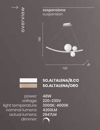 Lampadario altalena bianco ondaluce design led 48w 4000k dimmerabile