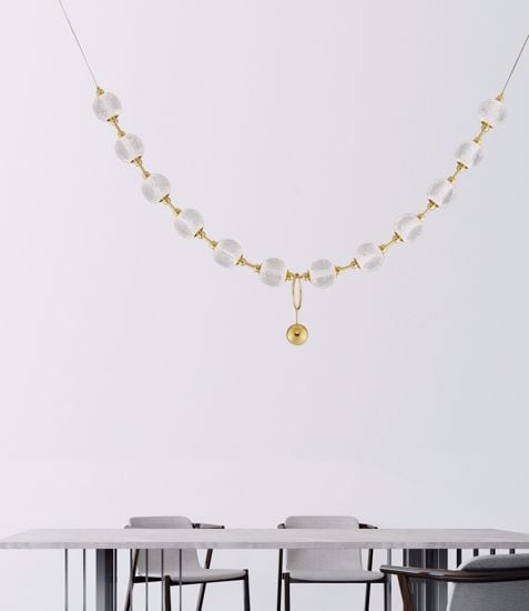 Lampadario a sospensione elegante perle trasparenti per soggiorno led 3200k dimmerabile