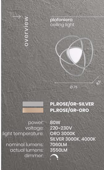 Plafoniera rose gr silver ondaluce led 80w 4000k dimmerabile design