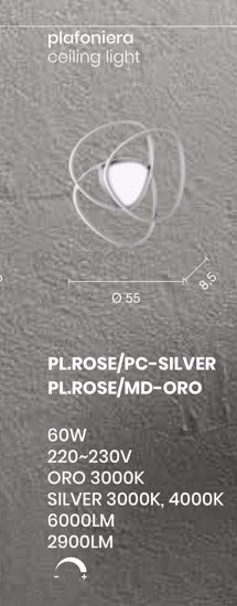 Plafoniera moderna rose pc 4000k 60w silver ondaluce design 55cm dimmerabile