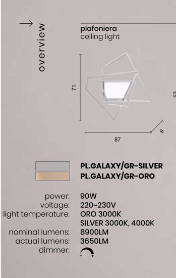 Plafoniera galaxy gr silver ondaluce led 90w 3000k dimmerabile 87cm