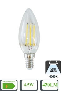 Life lampadina led oliva e14 4.5w 4000k lm470 vetro trasparente 39.920022n40