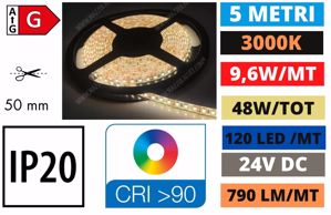 Striscia led bobina 5 metri 9.6w mt 3000k 24v ip20 promozione ultimo pezzo