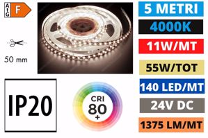 Gea luce striscia led 5mt 4000k 11w 24v ip20 per interni