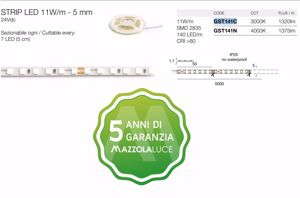 Gea luce striscia led 5mt 4000k 11w 24v ip20 per interni