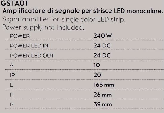 Gea luce amplificatore di segnale per strisce led monocolore