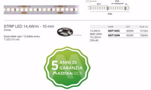 Gea luce strip led 14,4w mt 4000k bobina 5 mt ip20 per interni