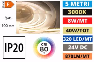 Gea strisce led cob 24v 8w mt 3000k bobina 5 mt ip20