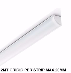 Profilo esterno 2mt alluminio grigio angolare rotondo con kit diffusore per strip led max 20mm