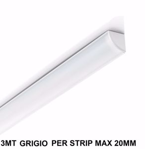 Profilo esterno alluminio grigio 3mt angolare rotondo per strip led max 20mm con kit diffusore