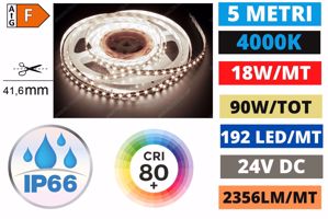Strisce led per esterni bobina 5mt 18w mt 4000k ip66 24v alta luminosità gea luce