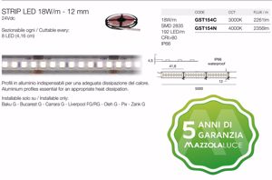 Strisce led per esterni bobina 5mt 18w mt 4000k ip66 24v alta luminosità gea luce