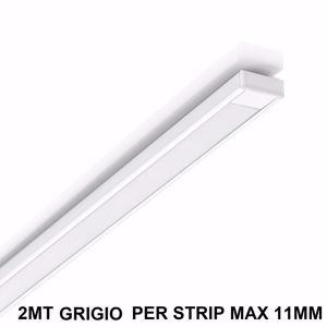 Profilo 2mt esterno alluminio grigio con kit diffusore per strip max 11mm