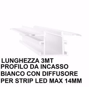 Profilo 3mt bianco da incasso cartongesso con diffusore per strip led max 14mm ideal lux