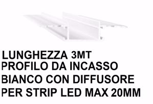 Ideal lux profilo 3 mt da incasso in alluminio bianco con diffusore per strip led max 20mm