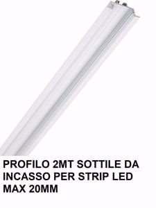 Profilo alluminio 2mt bianco da incasso sottile per strip led max 20mm