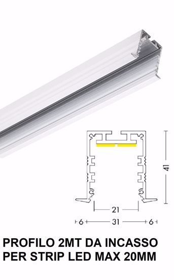 Profilo alto da incasso per strip led max 20mm alluminio bianco 2mt