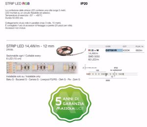 Gea luce striscia led 5m rgb+4000k 14,4w dimmerabile ip20 24v
