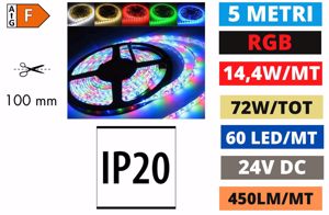 Bobina striscia led 5 metri rgb 14,4w mt 24v ip20 per interni gea luce