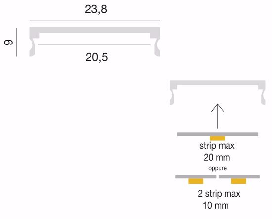 Gea luce kit profilo plafone grigio 2mt per strip led max 20mm diffusore tappi staffe