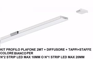 Gea luce profilo plafone bianco 2mt per strip led max 20mm diffusore tappi staffe