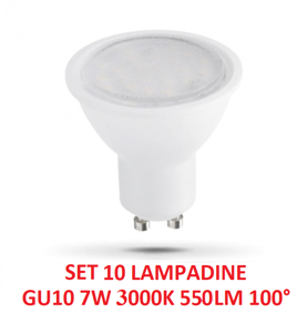 Box 10 pezzi lampadine gu10 7w 3000k 550lm ottica 100 gea luce