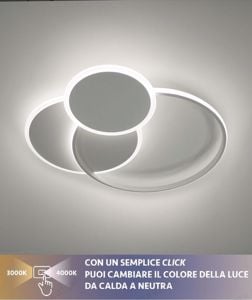 Plafoniera eclipse vivida design moderna cerchi bianca led 60w 3000k 4000k