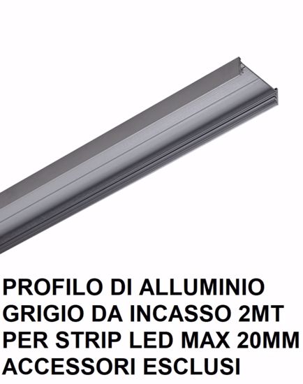 Profilo alluminio 2mt grigio da incasso per strip led max 20mm