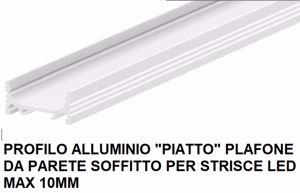 Profilo 0461 alluminio bianco piatto 2mt plafone per strisce max 10mm