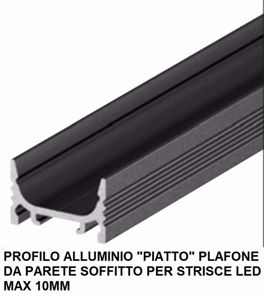 Profilo 0462 alluminio nero piatto 2mt plafone per strisce max 10mm
