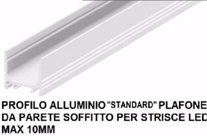 Profilo 0464 alluminio bianco versione standard 2mt plafone per strisce max 10mm