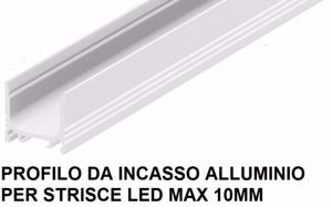 Profilo da incasso alluminio bianco per strisce max 10mm 2mt