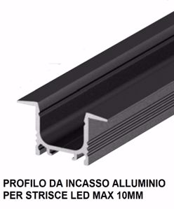 Profilo da incasso nero di alluminio 2mt per strisce max 10mm