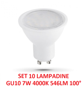 Box lampadine led 10 pezzi gu10 7w 4000k 560lm ottica 100 gradi gea luce