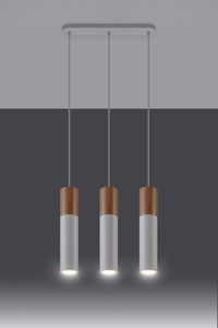 Lampadario tre luci a sospensione per cucina moderna cilindri bianco legno