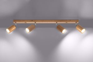 Plafoniera binario di legno naturale con 4 luci faretti orientabili gu10