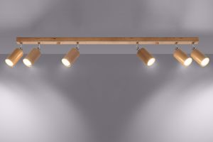 Plafoniera di legno con faretti orientabili 6 luci gu10 led