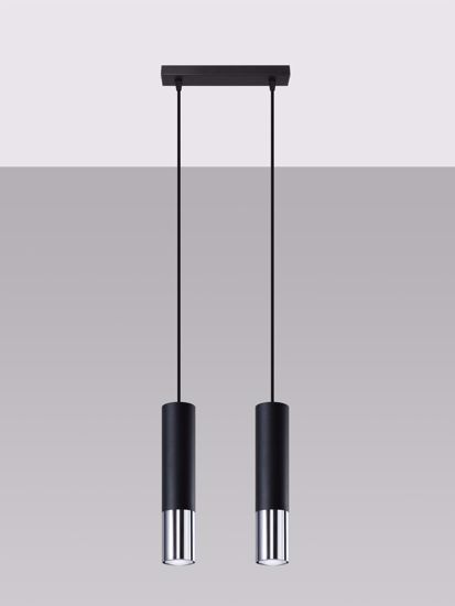 Lampadario per cucina binario due cilindri nero cromo lucido