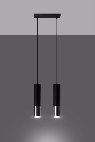 Lampadario per cucina binario due cilindri nero cromo lucido