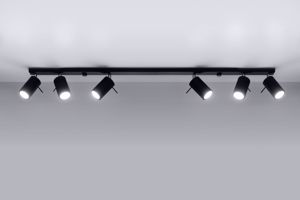 Plafoniera a binario 6 luci spot orientabili nera per soggiorno moderno
