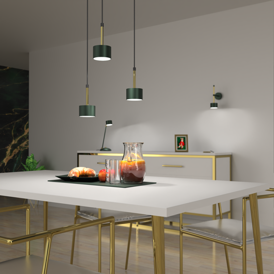 Lampadario 3 luci a sospensione per cucina soggiorno verde oro