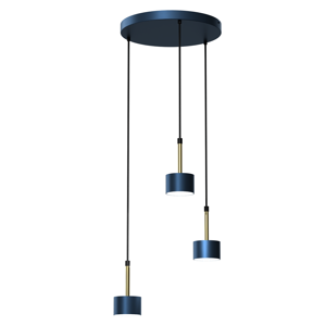 Lampadario eleganza blu tre luci a sospensione per soggiorno contemporaneo