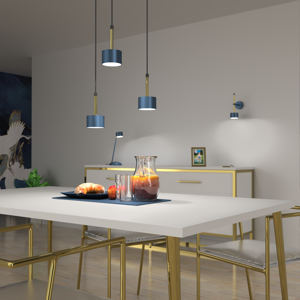 Lampadario eleganza blu tre luci a sospensione per soggiorno contemporaneo