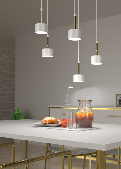 Lampadario per tavolo da pranzo cucina contemporaneo 5 luci bianco oro lucido