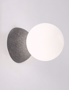 Lampada da parete sofitto cemento antracite sfera vetro bianco moderna