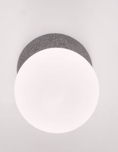 Lampada da parete sofitto cemento antracite sfera vetro bianco moderna