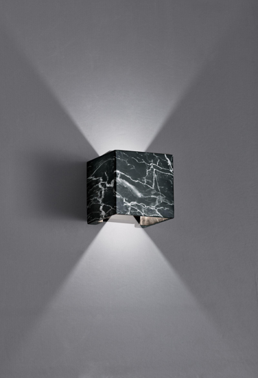 Applique led 13w 3000k cubo cemento effetto marmo nero ip65