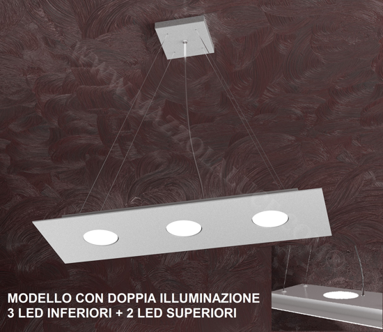 Lampadario per cucina led 3+2 grigio doppia illuminazione toplight area