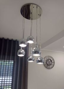 Lampada moderna a sospensione per soggiorno 6 luci cromo lucido affralux bol
